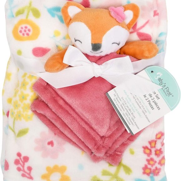 Pink Orange Girl Fox Security Blanket 2 Piece Set Baby's First by Nemcor Lovey - Picture 3 of 3